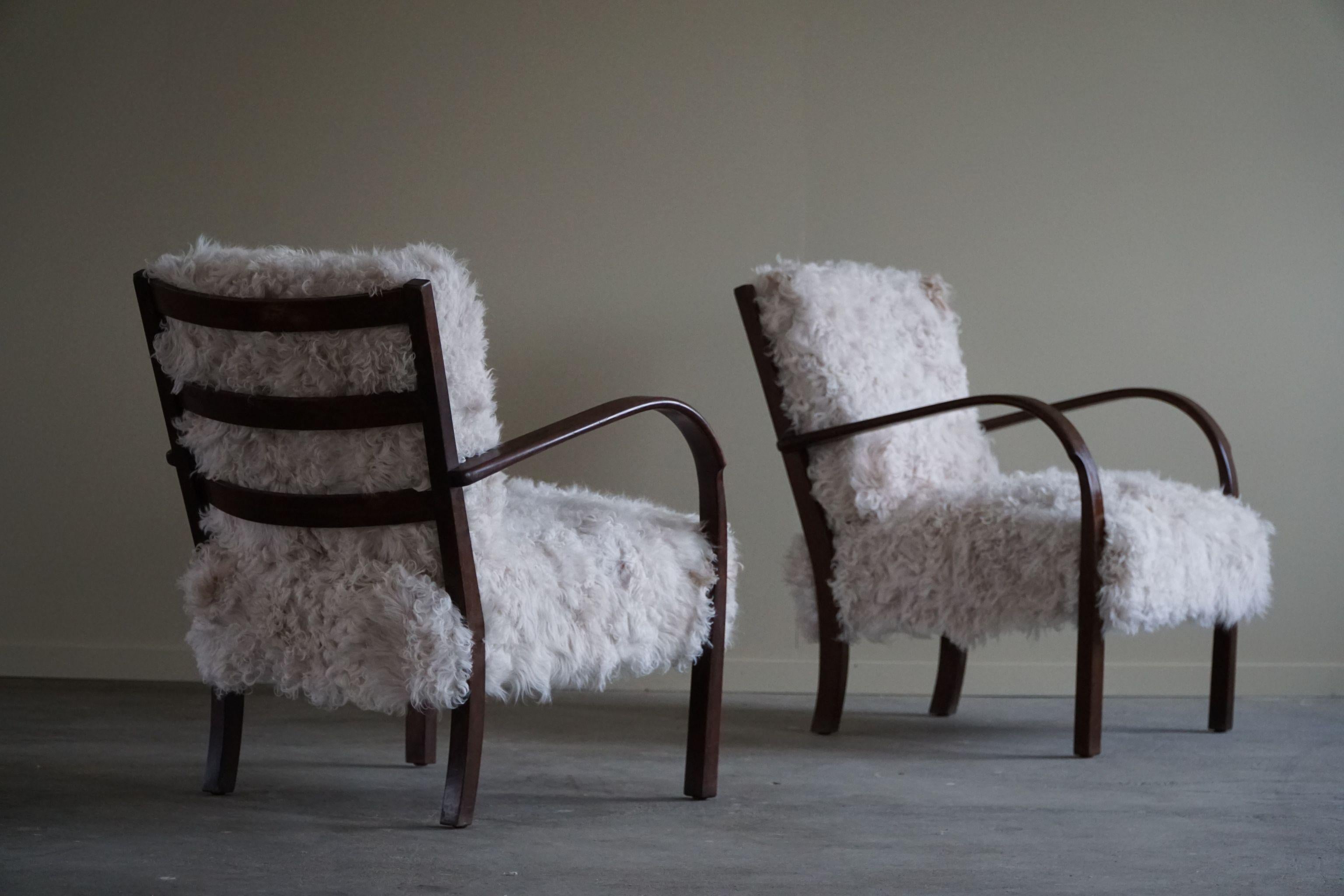 Fritz Hansen, Pair of Danish Modern Armchairs, Reupholstered in Lambswool, 1930s 2