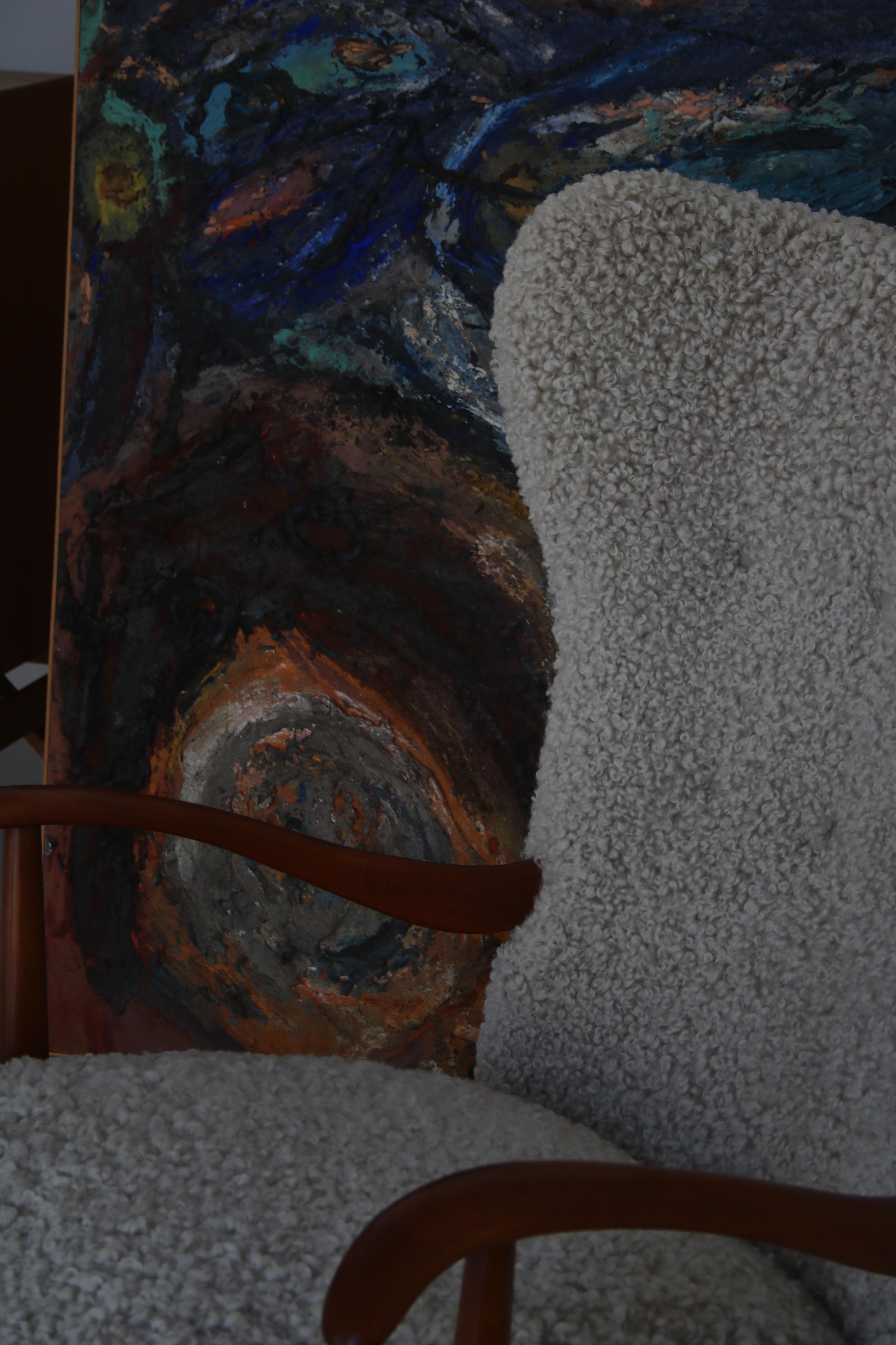Fritz Hansen Pair of Easy Chairs Model 1582 in Beech & Sheepskin, Denmark, 1930s 4