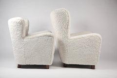 Fritz Hansen, Pair of High & Low Back Wing Chair in Shearling, Denmark, 1940s