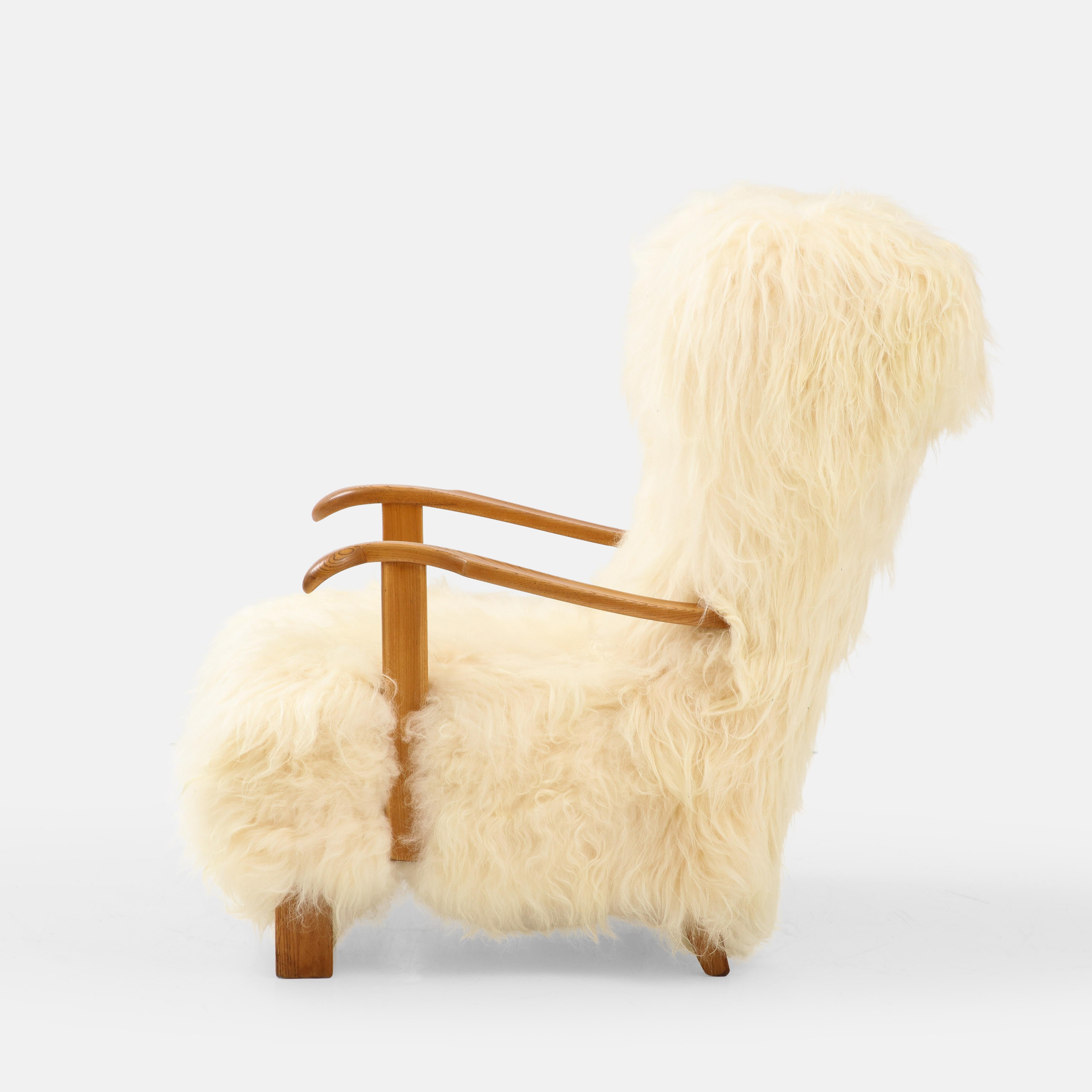 Fritz Hansen paire de chaises longues Wingback rares en peau de mouton, modèle 1582, années 1930 en vente 6