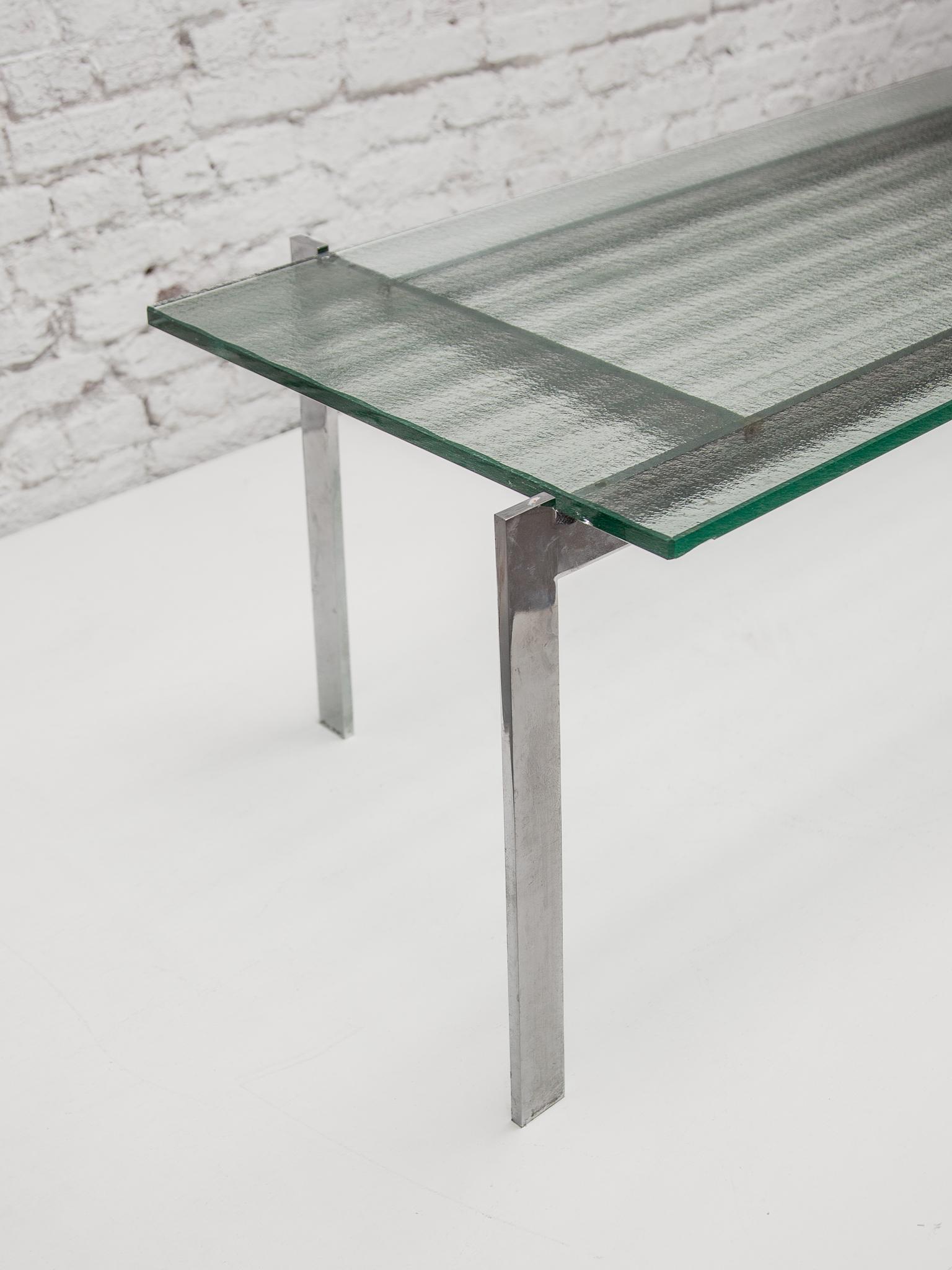 Danois Table basse rectangulaire Fritz Hansen en acier inoxydable au design graphique, années 1960 en vente