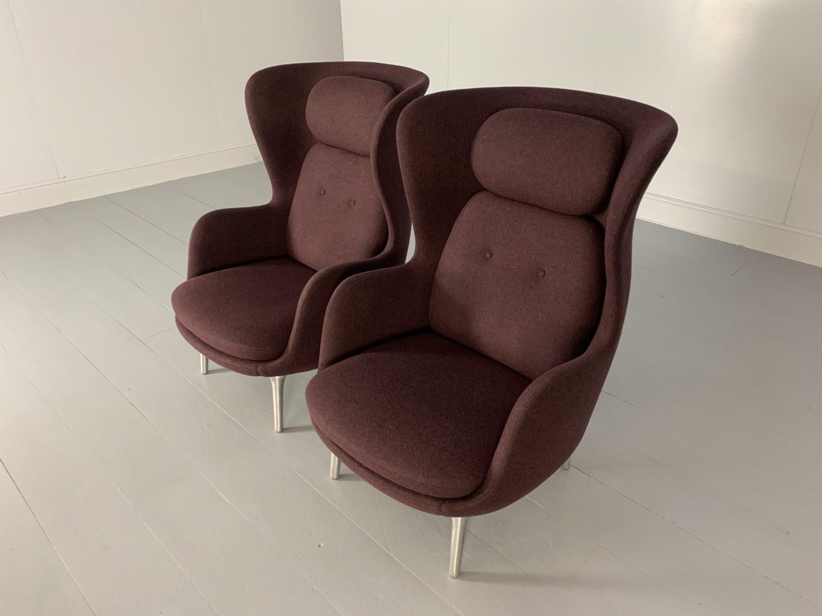 Contemporary Fritz Hansen “Ro” Armchairs – In Purple Kvadrat Wool For Sale