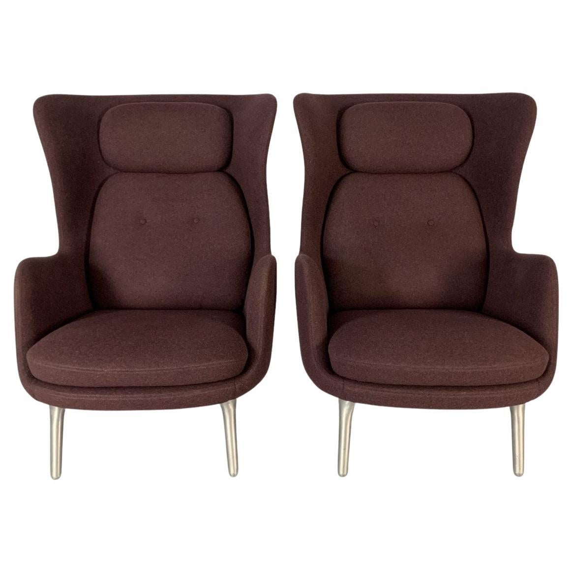 Fritz Hansen “Ro” Armchairs – In Purple Kvadrat Wool For Sale