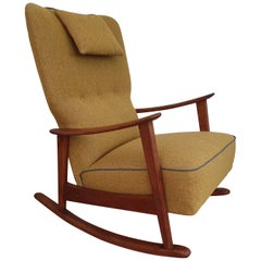 Vintage Fritz Hansen Rocking Chair, Model 9020, Oak Wood, Reupholstered, 1950s