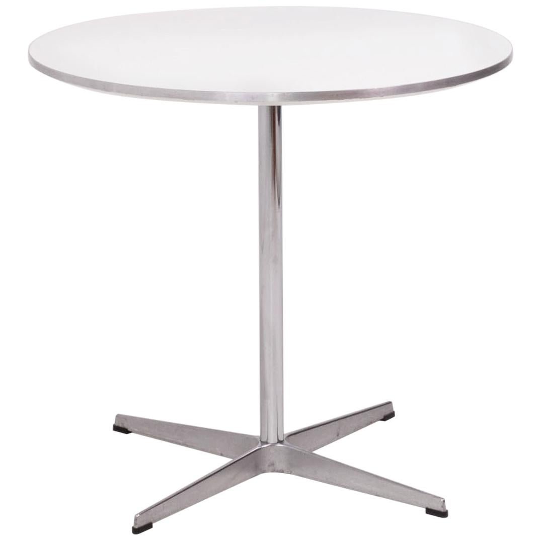 Danish Fritz Hansen Round White Table and Set of 3 White Rin Dining Chairs
