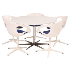 Used Fritz Hansen Round White Table and Set of 5 White Rin Dining Chairs