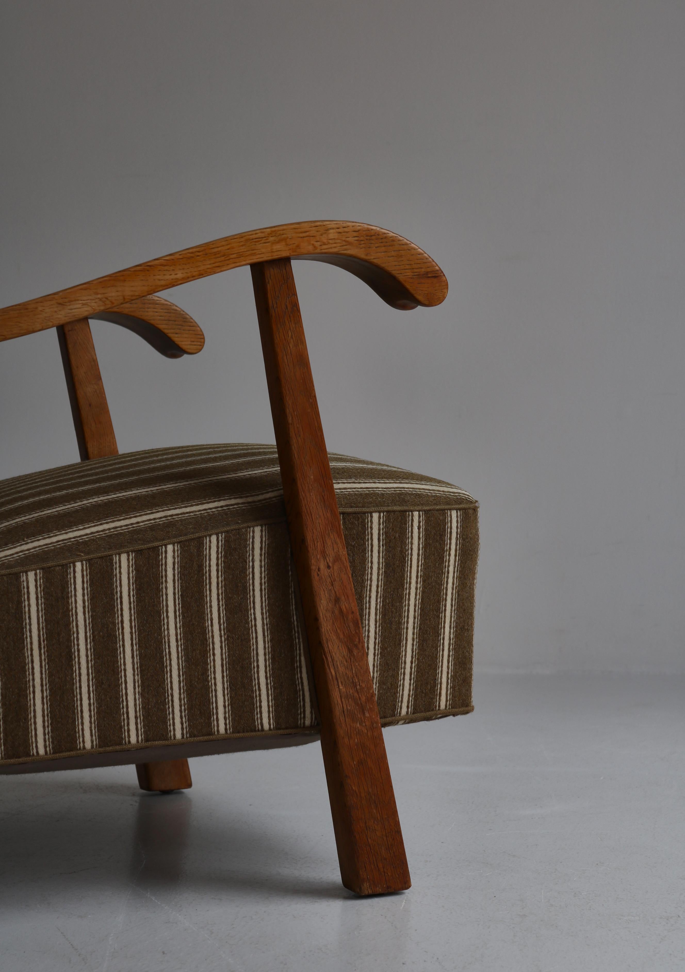 Fritz Hansen Scandinavian Wingback Chair in Oak & Savak Wool, 1940s 5