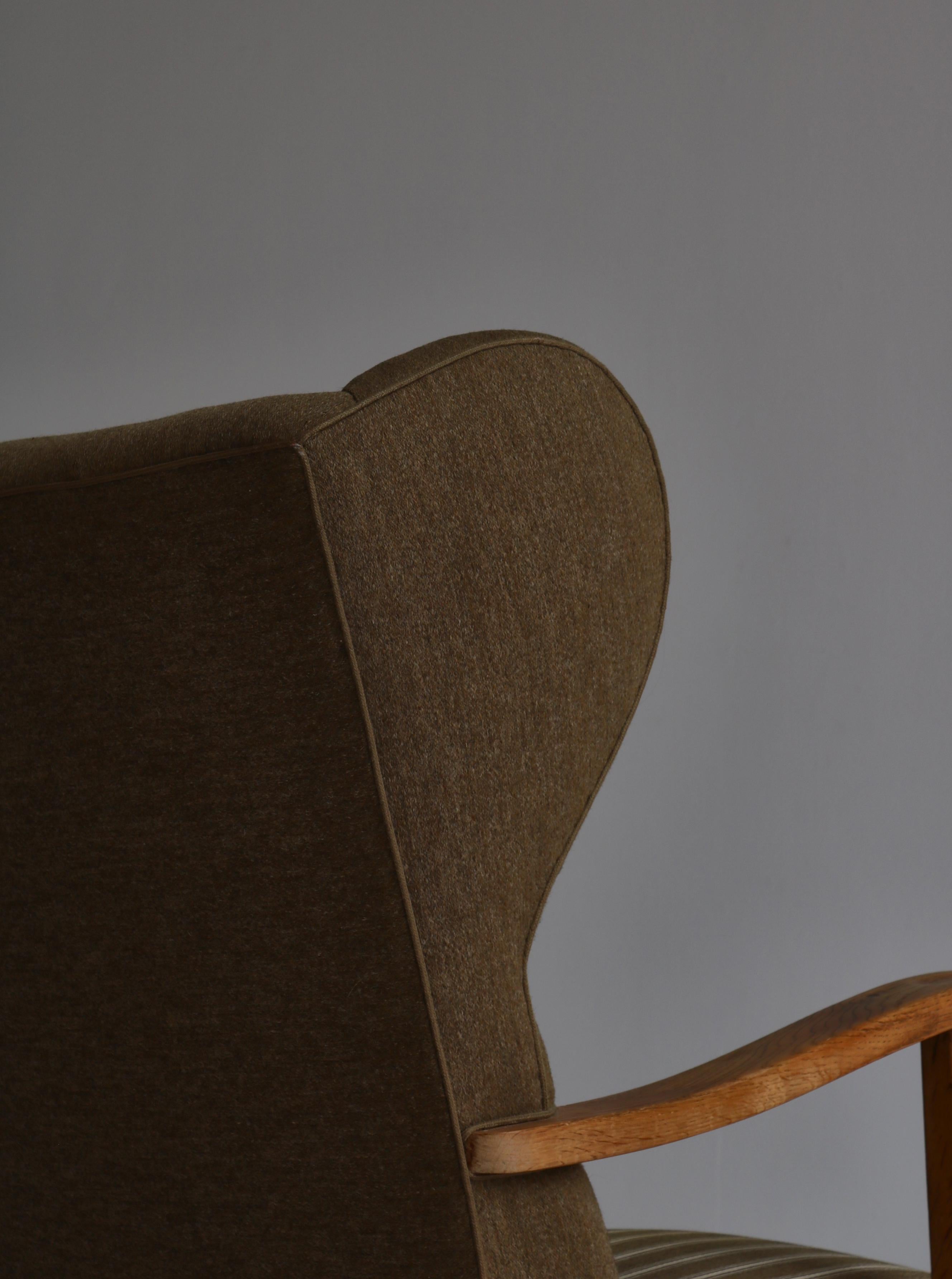 Fritz Hansen Scandinavian Wingback Chair in Oak & Savak Wool, 1940s 2