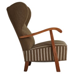 Fritz Hansen Scandinavian Wingback Chair in Oak & Savak Wool, 1940s