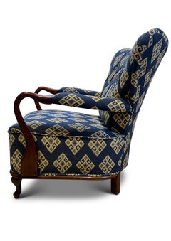 Art Deco Kilim Upholstery Stained Beech Open Framed Armchair By Fritz Hansen.