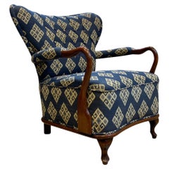 Art Deco Kilim Upholstery Stained Beech Open Framed Armchair By Fritz Hansen
