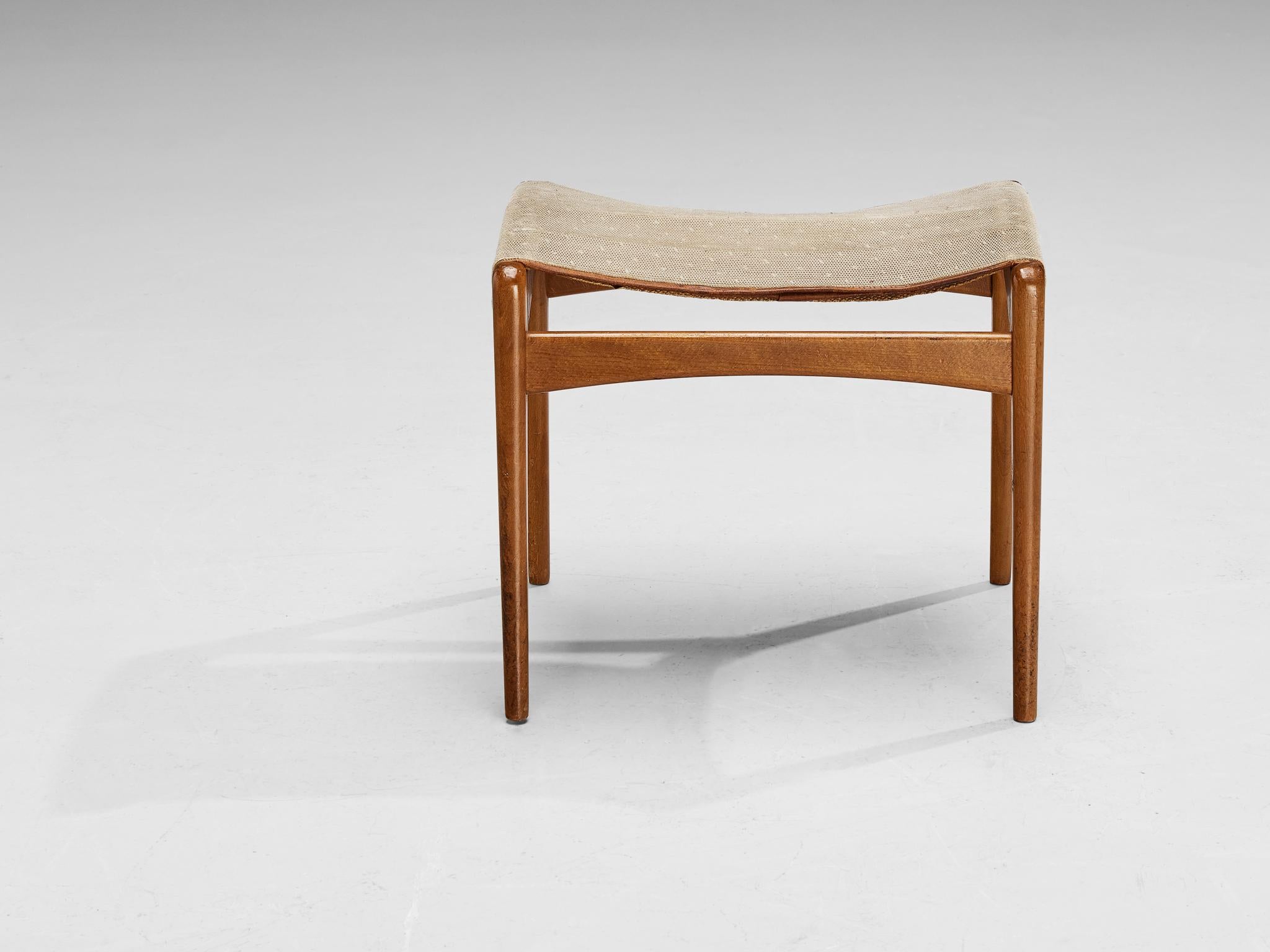 Mid-20th Century Fritz Hansen Stool in Beige Wool and Wood 