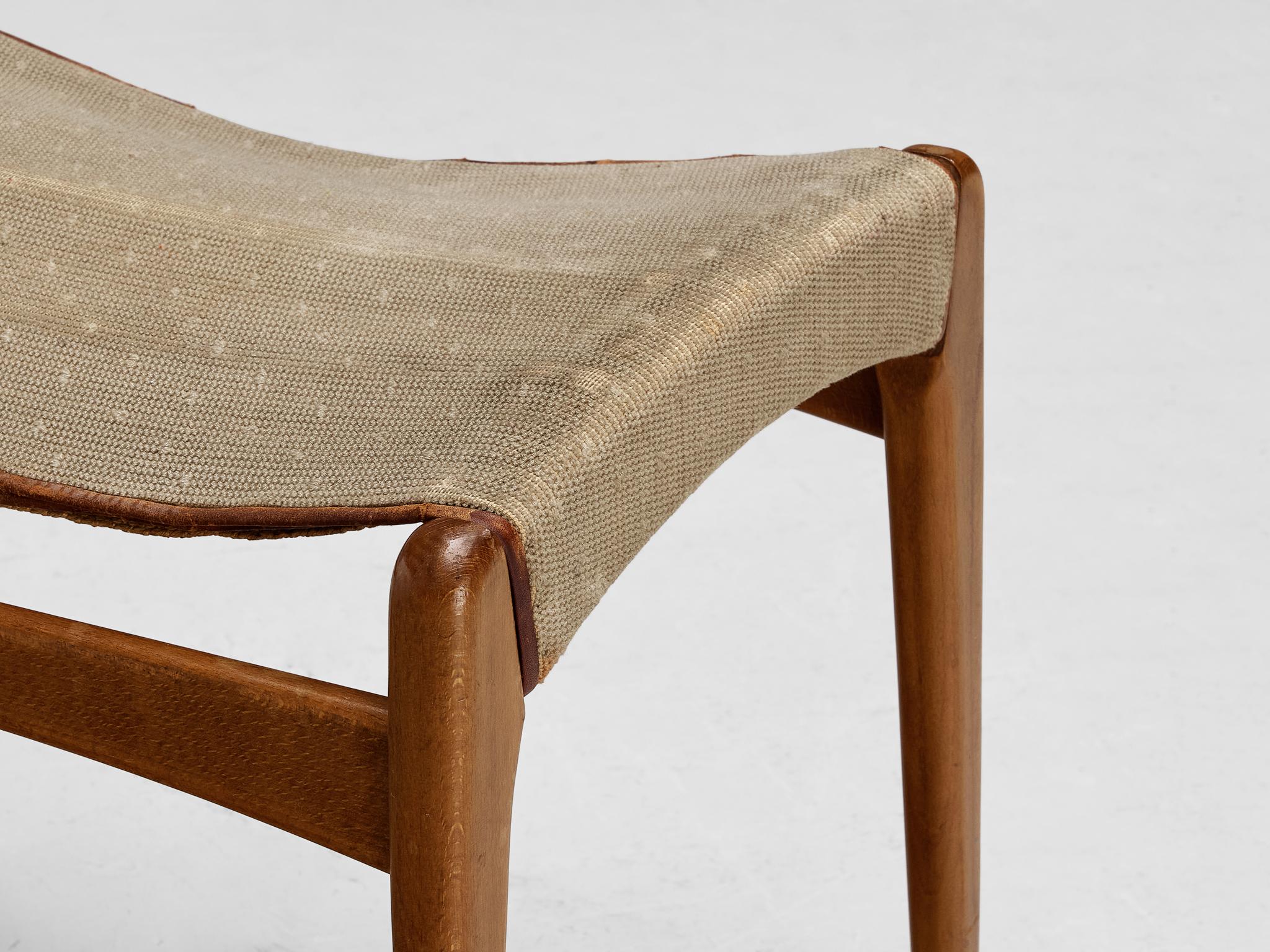 Leather Fritz Hansen Stool in Beige Wool and Wood 