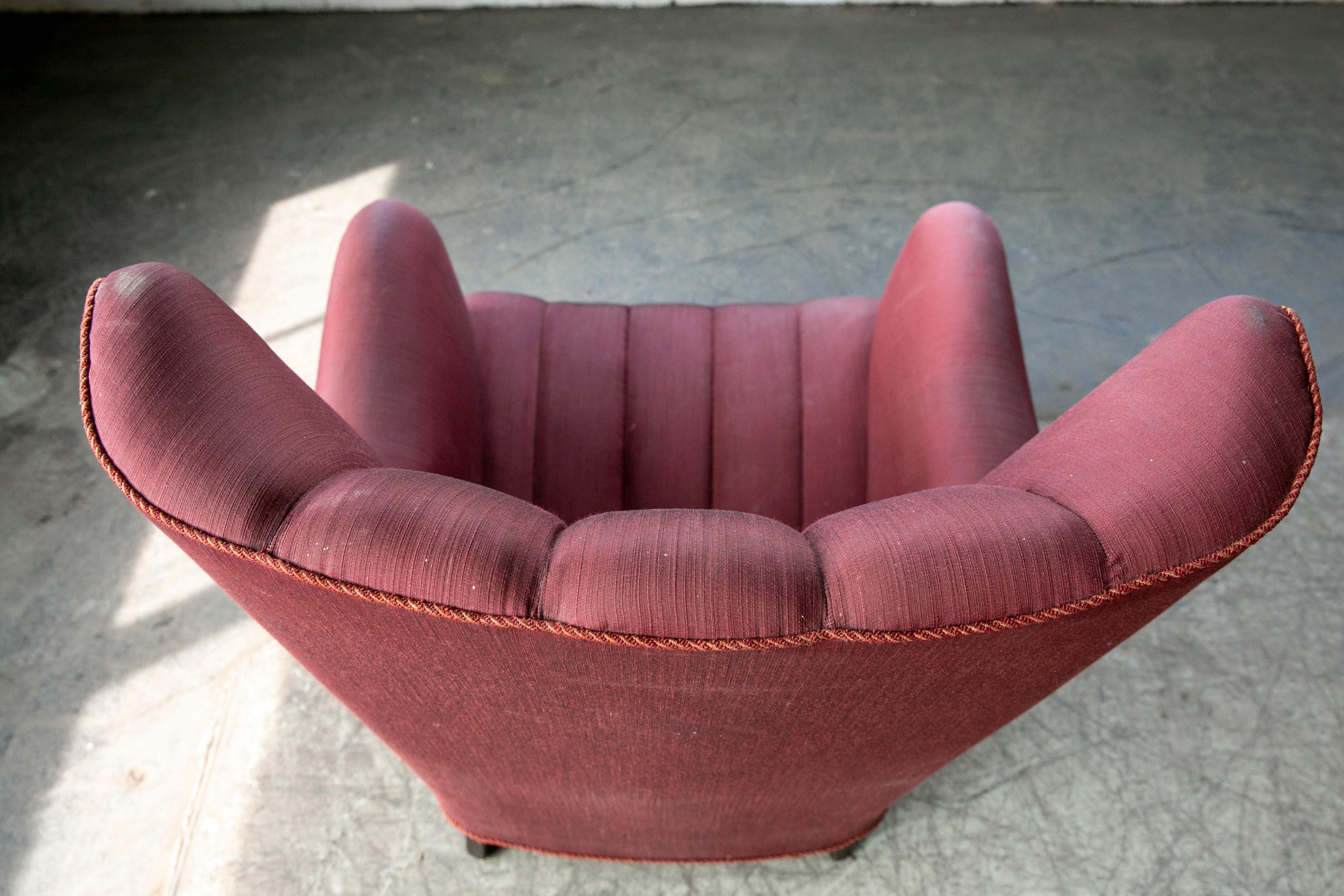 Fritz Hansen Style 1940s Danish Channel Back Lounge Chair For Sale 8