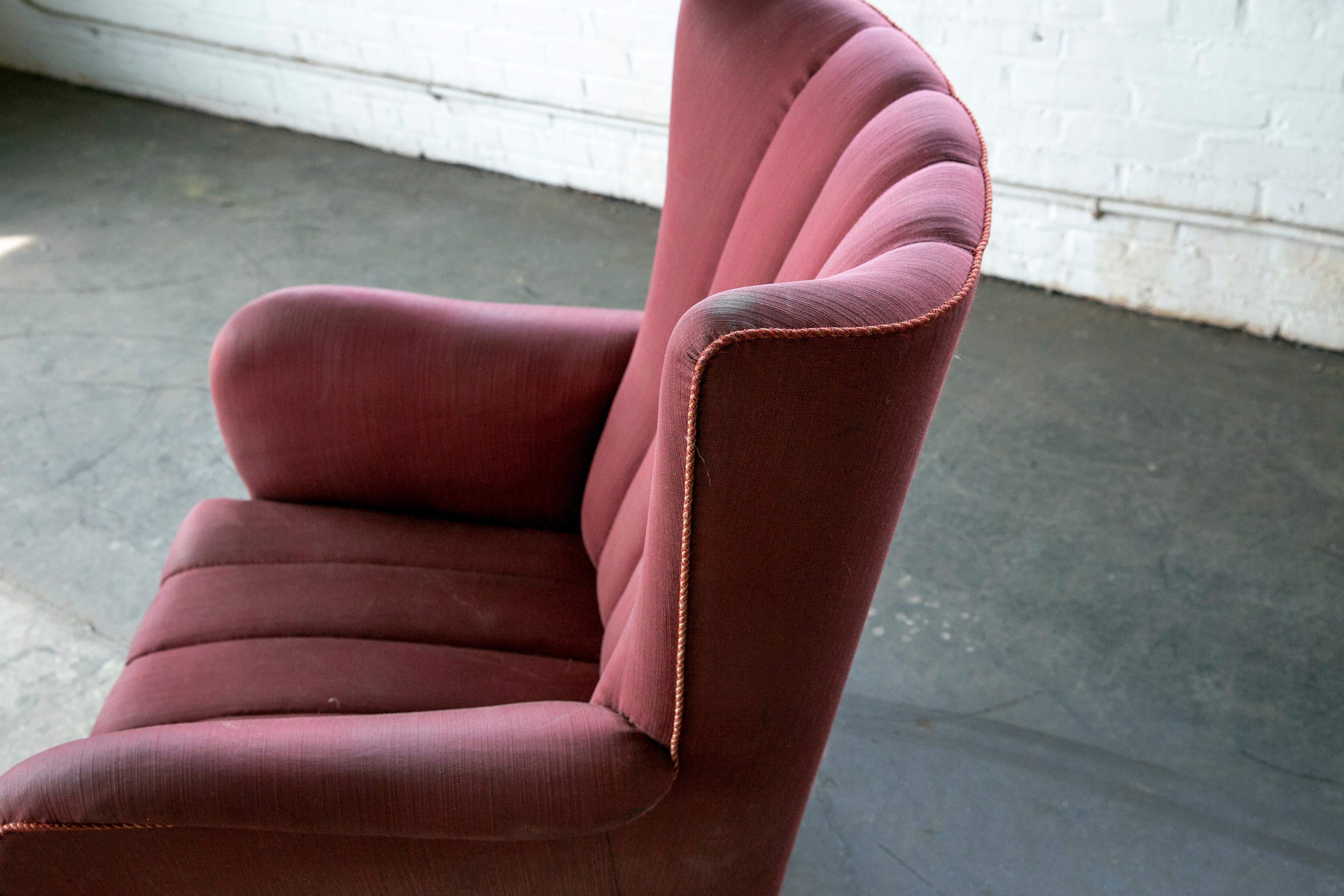Fritz Hansen Style 1940s Danish Channel Back Lounge Chair For Sale 1