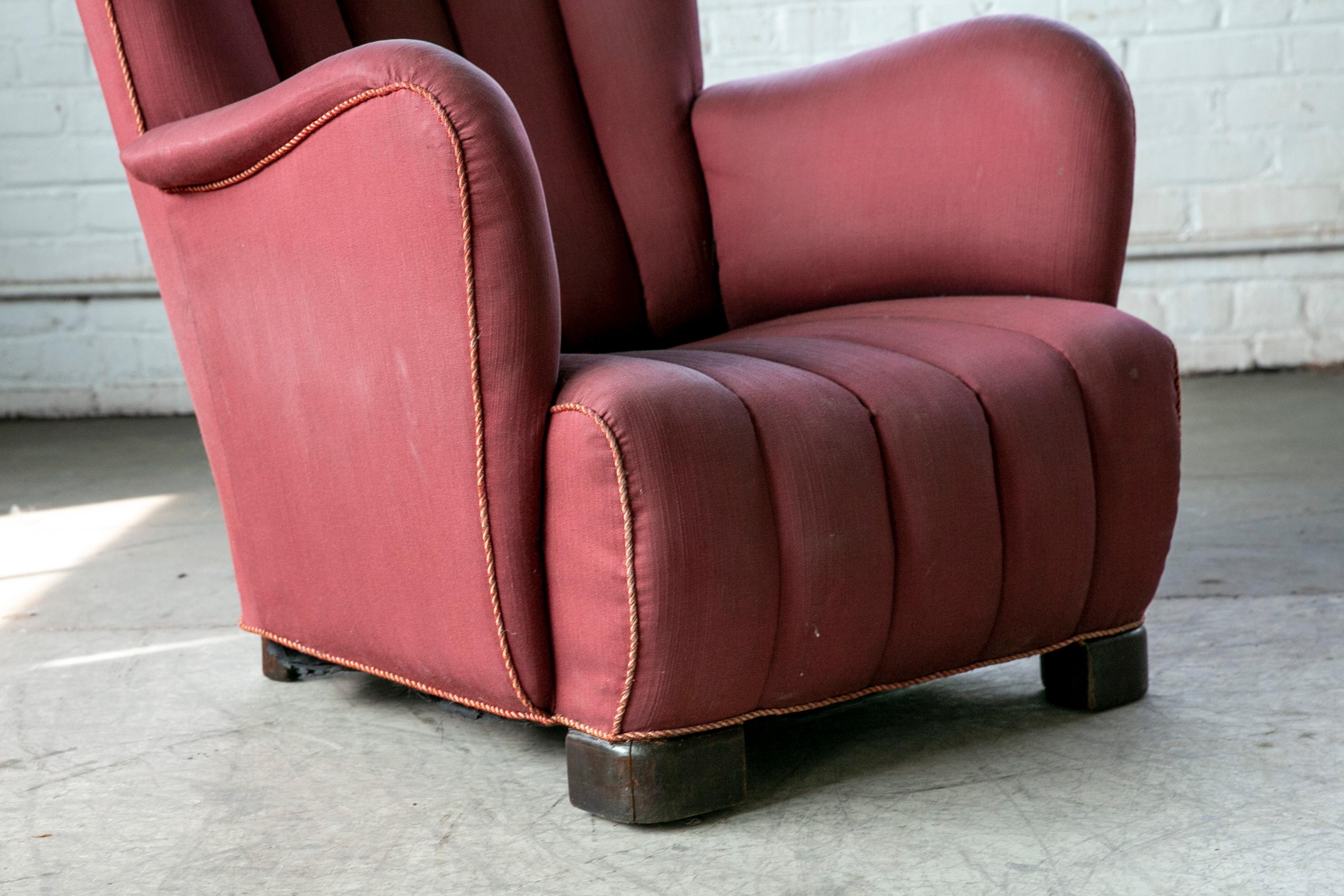 Fritz Hansen Style 1940s Danish Channel Back Lounge Chair For Sale 2