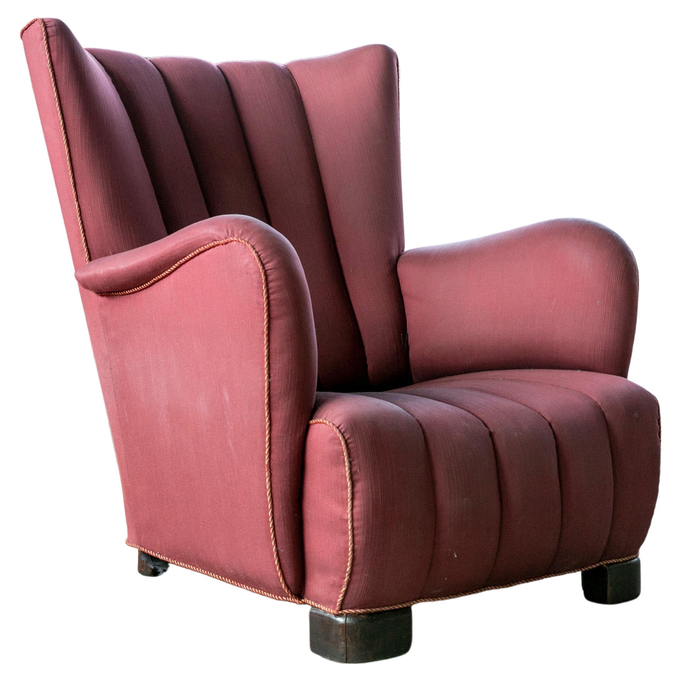 Fritz Hansen Style 1940s Danish Channel Back Lounge Chair
