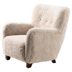 Fritz Hansen Style 1940s Sheepskin Armchair