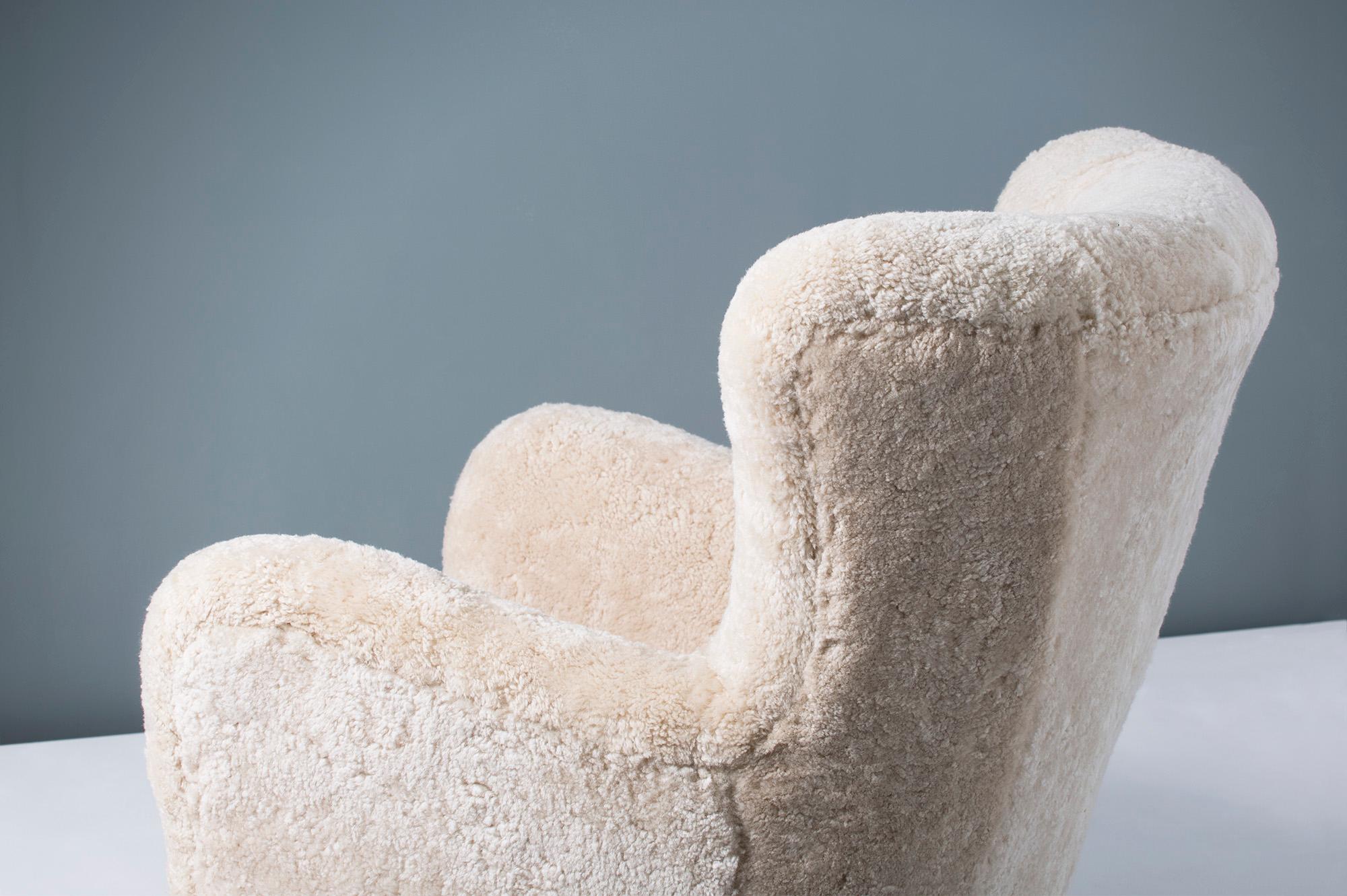 Fritz Hansen Style 1940s Sheepskin Wing Chairs 2