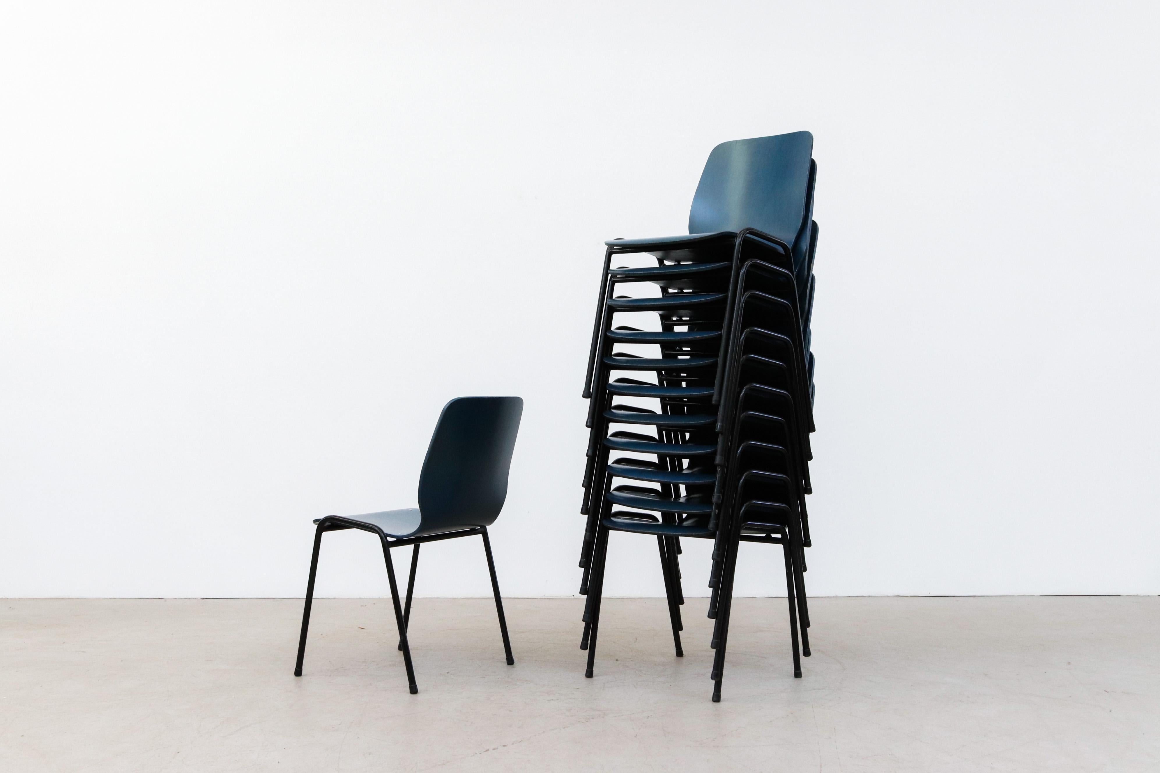 Late 20th Century Fritz Hansen Style Blue Stained Wingback Stacking Chairs