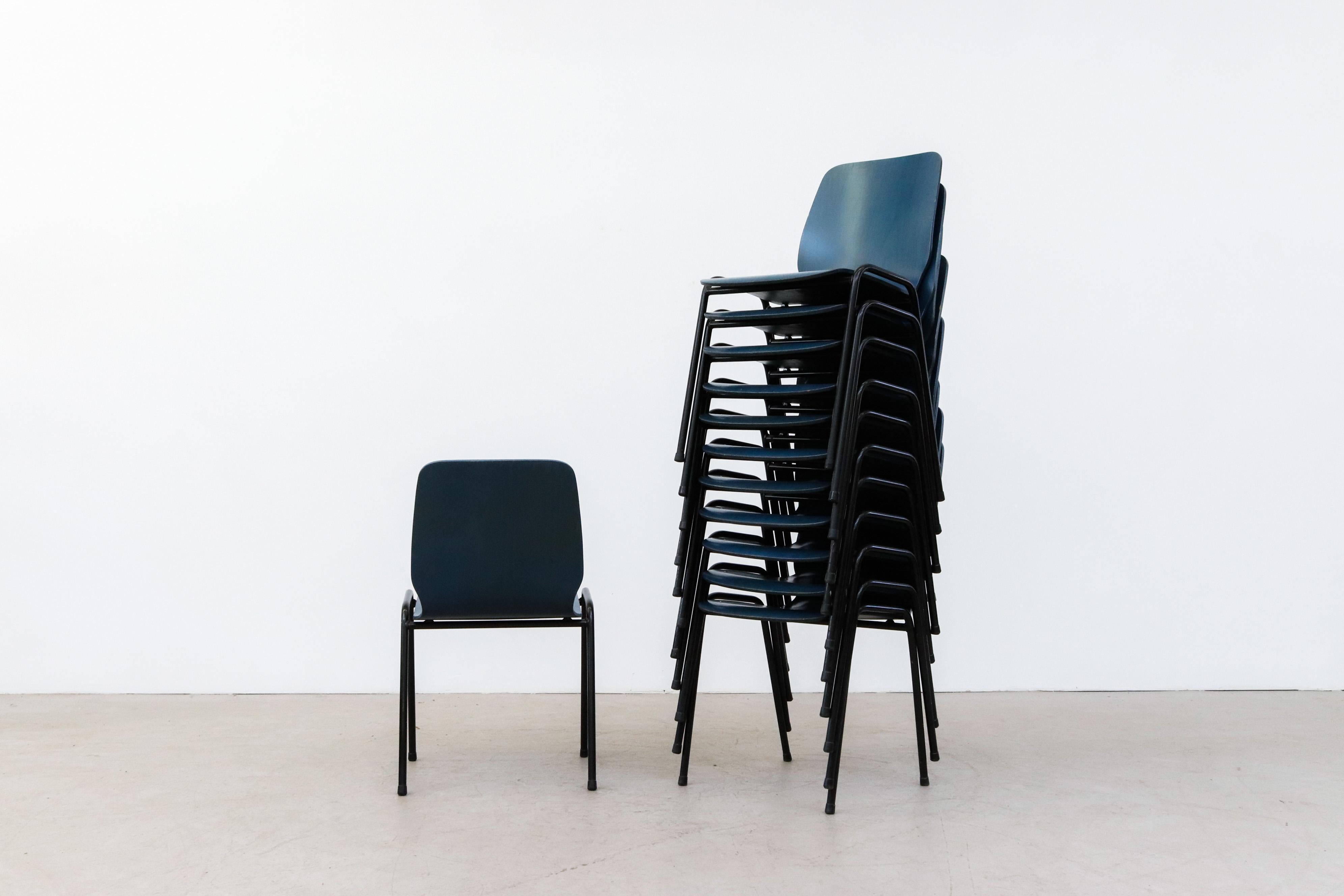 Metal Fritz Hansen Style Blue Stained Wingback Stacking Chairs