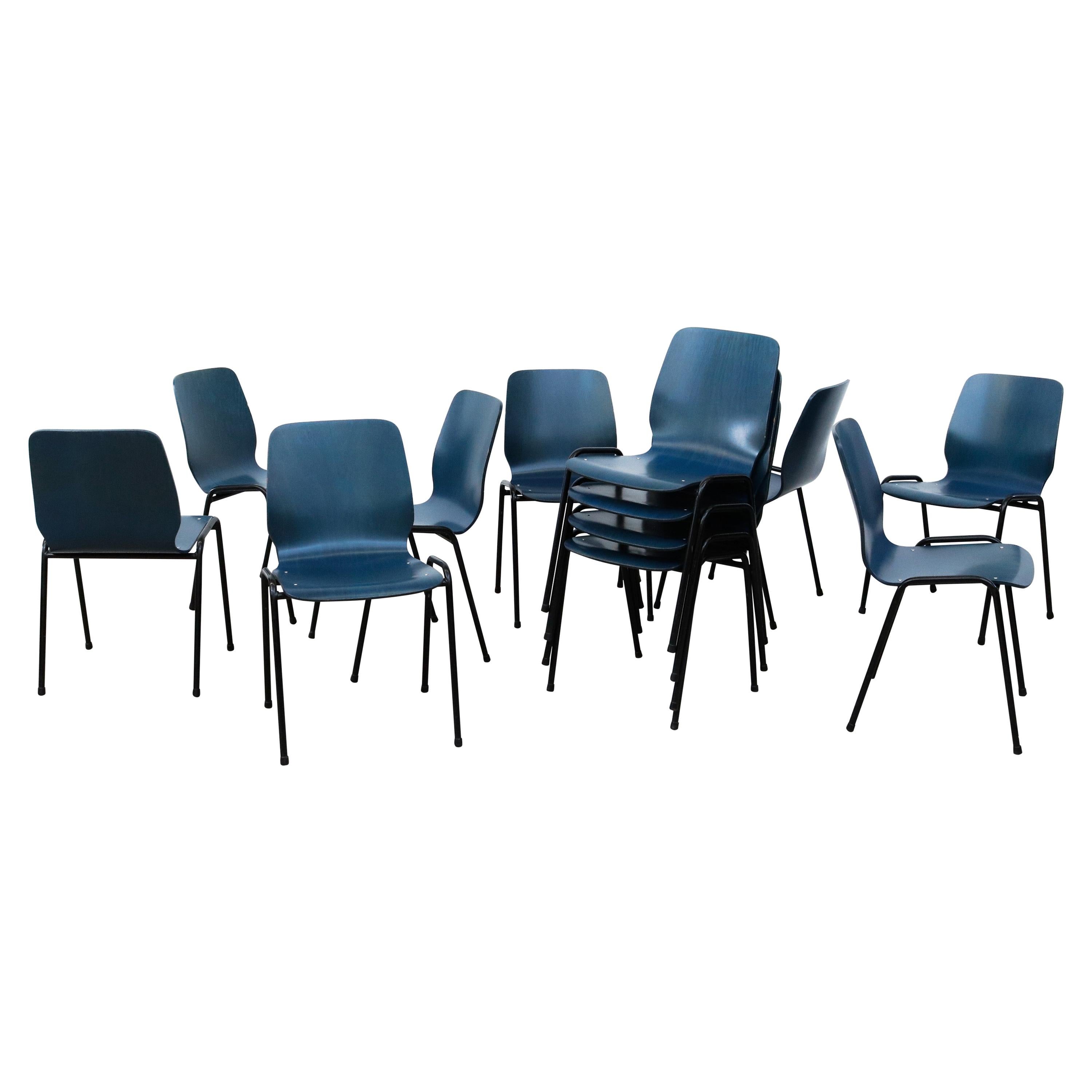 Fritz Hansen Style Blue Stained Wingback Stacking Chairs
