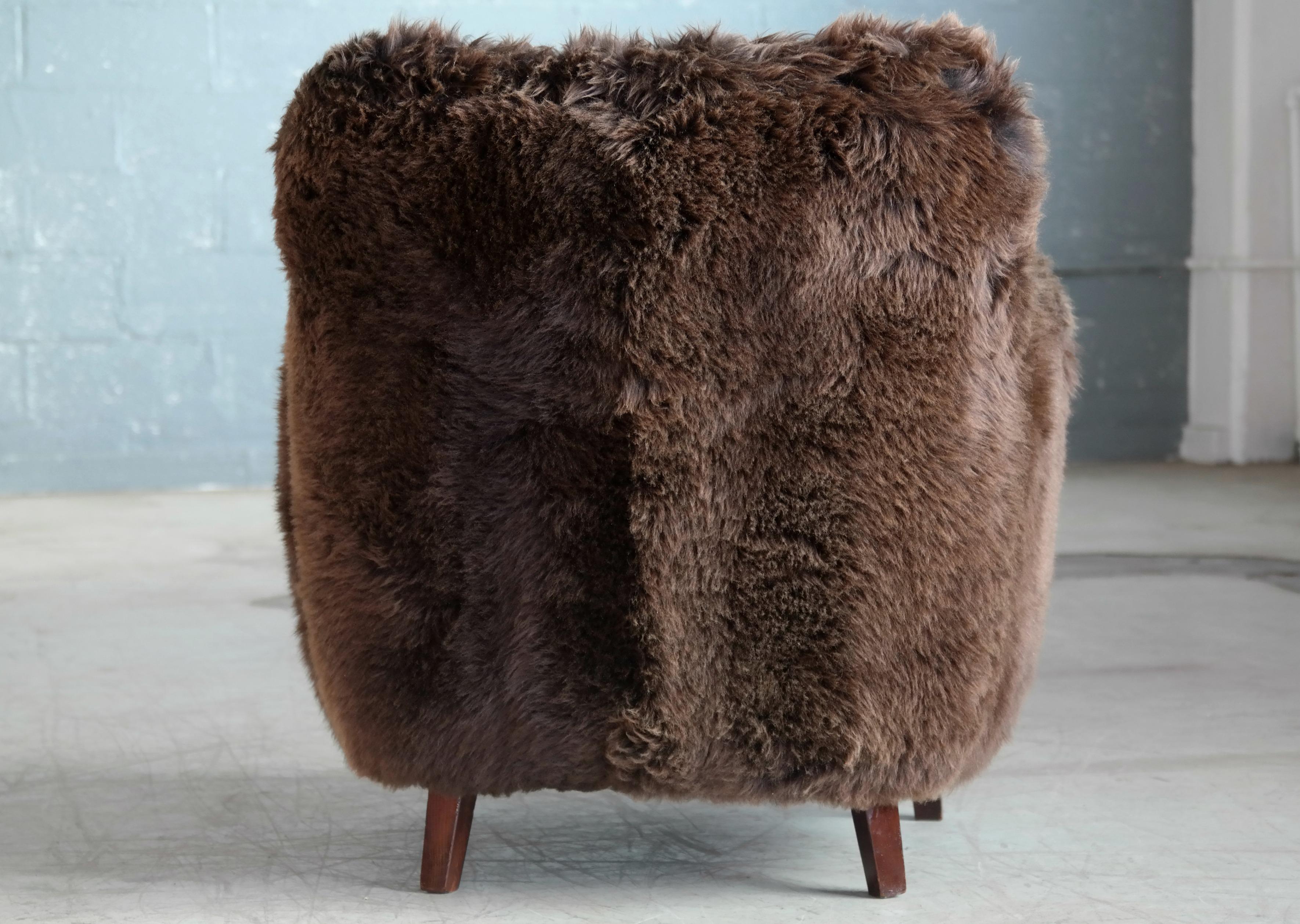 Fritz Hansen Style Danish 1950s Lounge Chair Covered in Icelandic Sheepskin 5