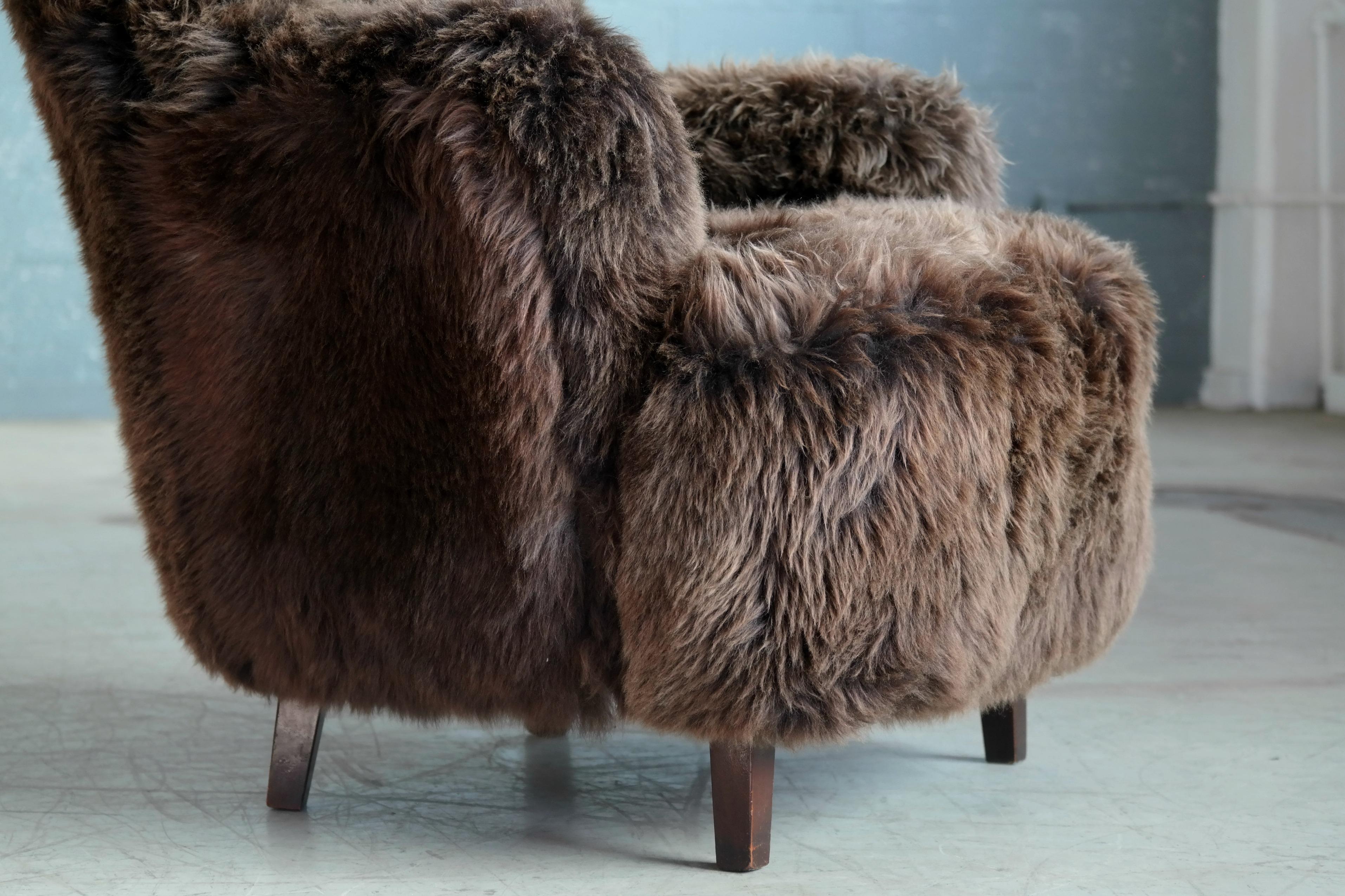 Fritz Hansen Style Danish 1950s Lounge Chair Covered in Icelandic Sheepskin 3