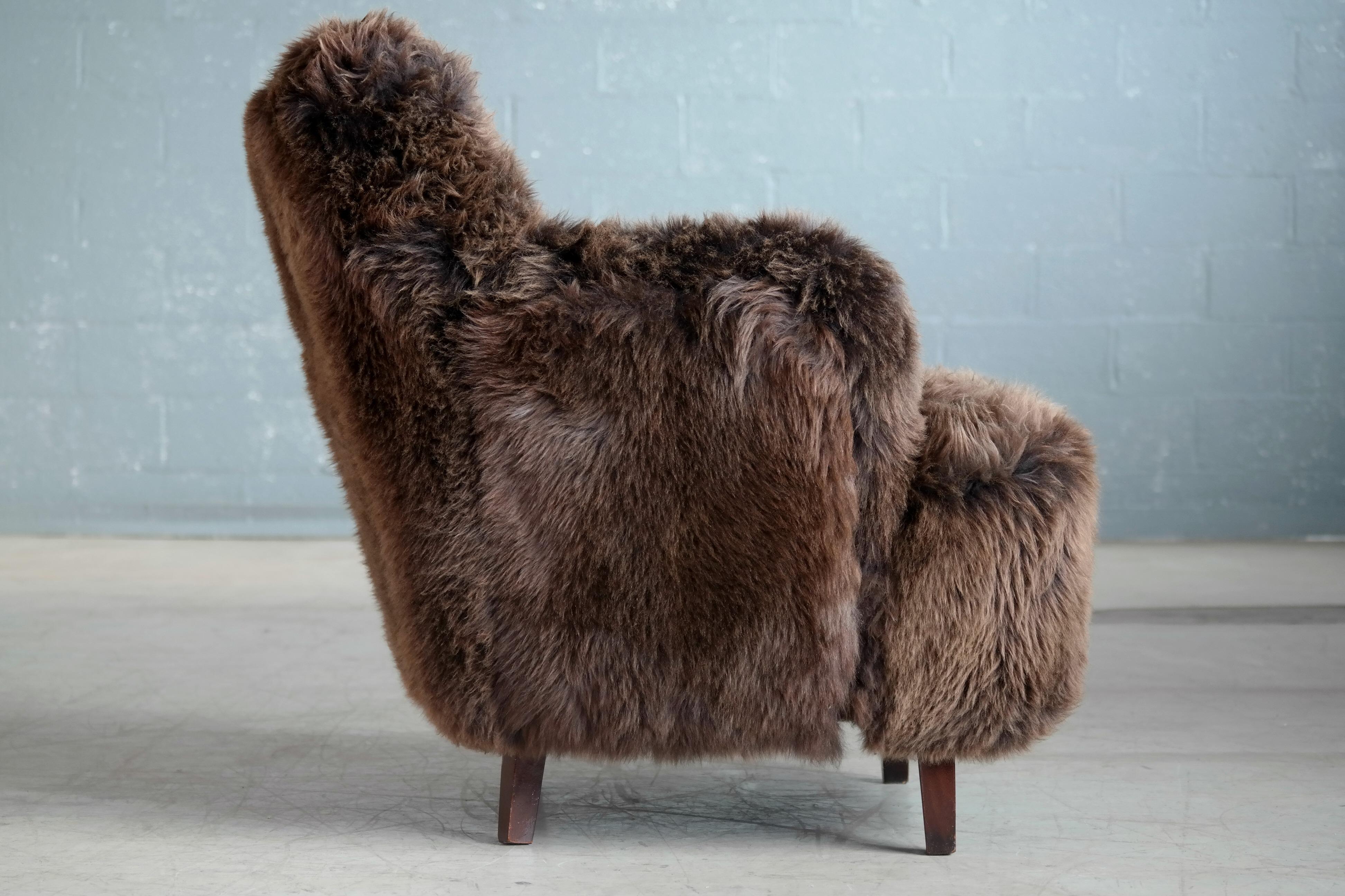 Fritz Hansen Style Danish 1950s Lounge Chair Covered in Icelandic Sheepskin 4