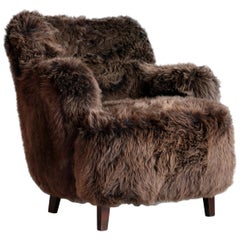 Fritz Hansen Style Danish 1950s Lounge Chair Covered in Icelandic Sheepskin