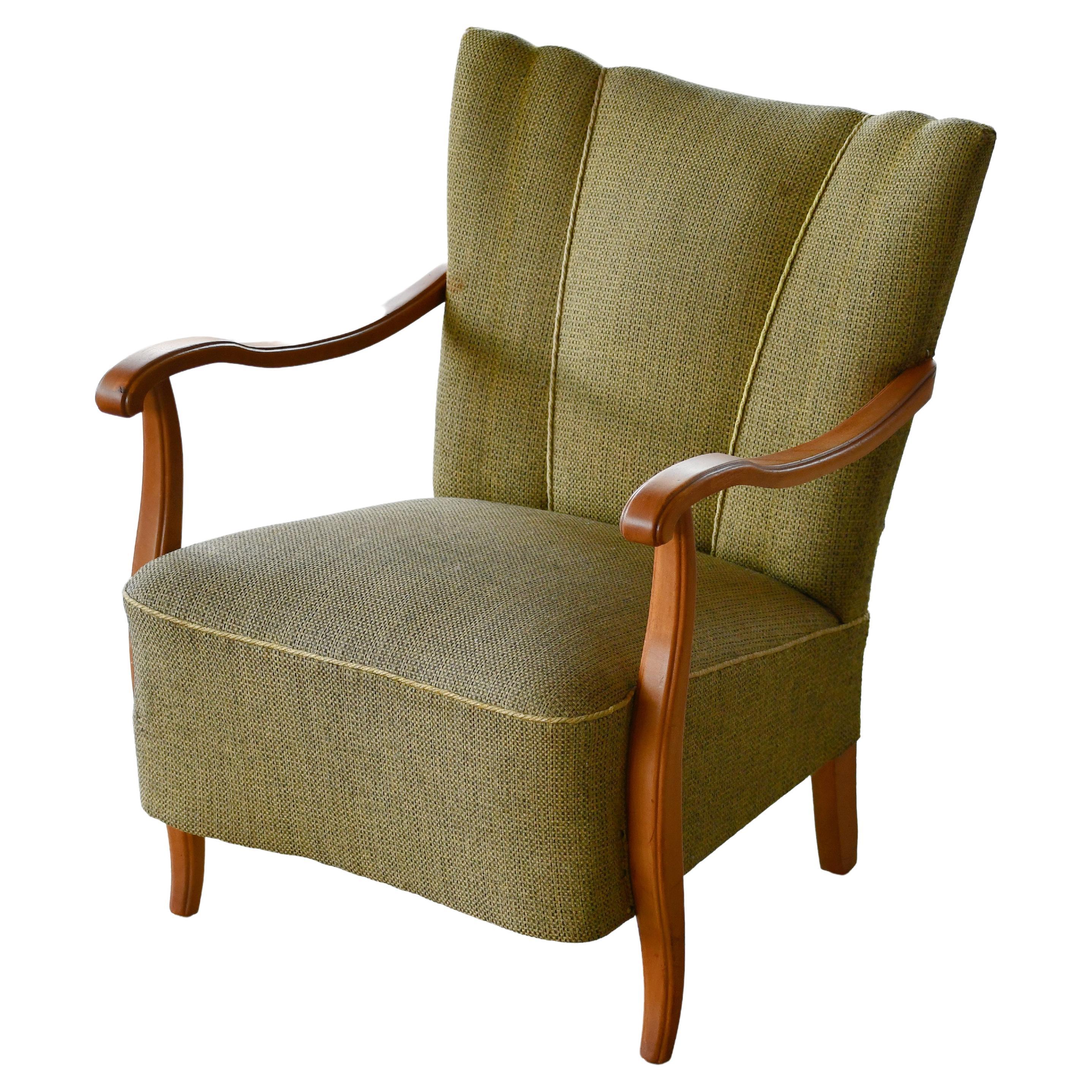 Fritz Hansen Style Danish Easy Easy Chair with Open Armrest, 1940s For Sale