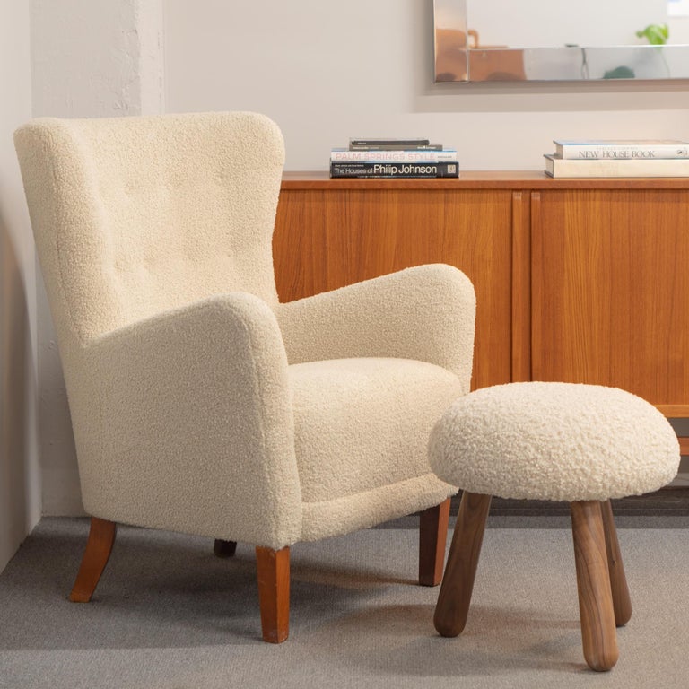 Fritz Hansen Style Danish Lounge Wing Chair in Faux