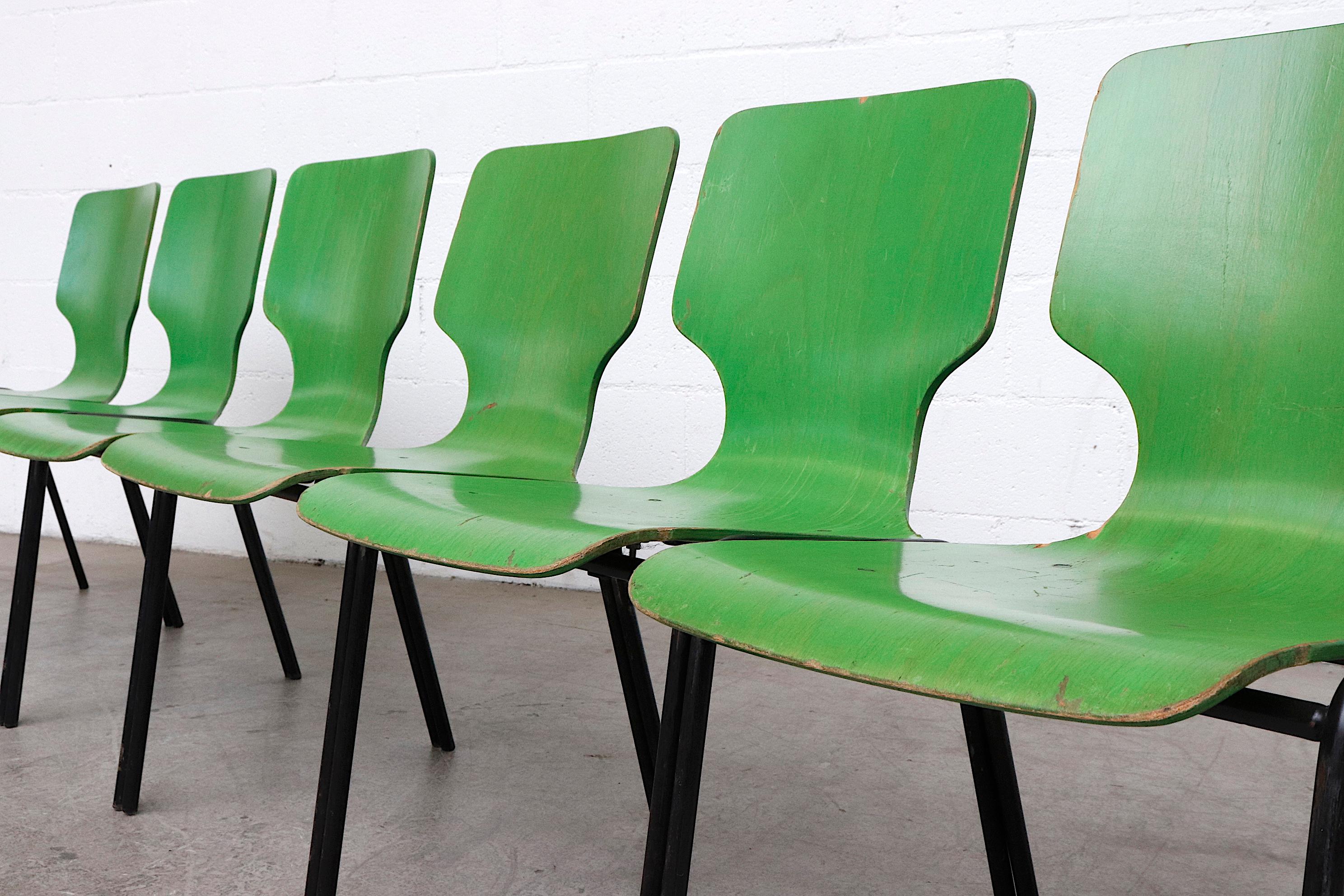 Fritz Hansen Style Green Stained Wingback Stacking Dining Chairs 12