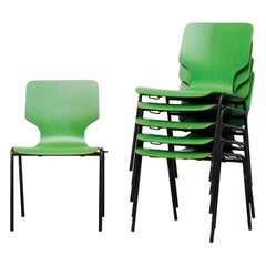 Fritz Hansen Style Green Stained Wingback Stacking Dining Chairs