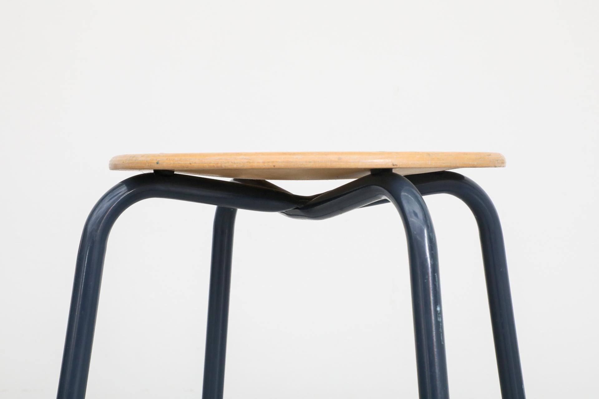 Fritz Hansen Style Industrial Stacking Task Stools with Blue Enameled Frames 8