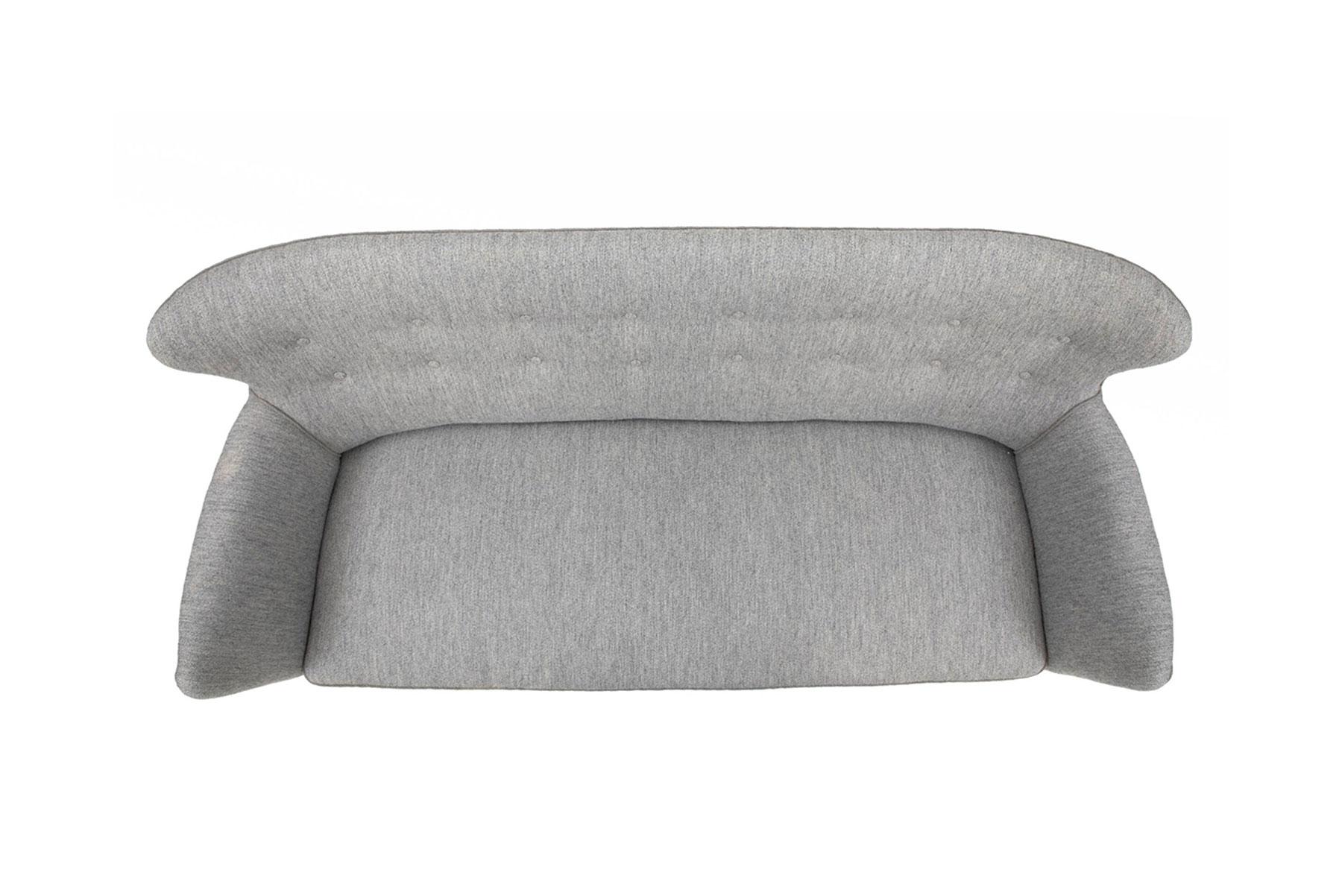 Mid-Century Modern Fritz Hansen Style Loveseat in Grey Wool