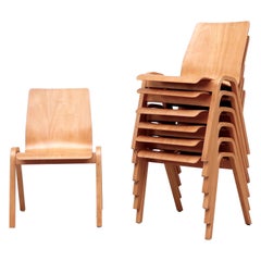 Fritz Hansen Style Blonde Square Backed Stacking Chairs