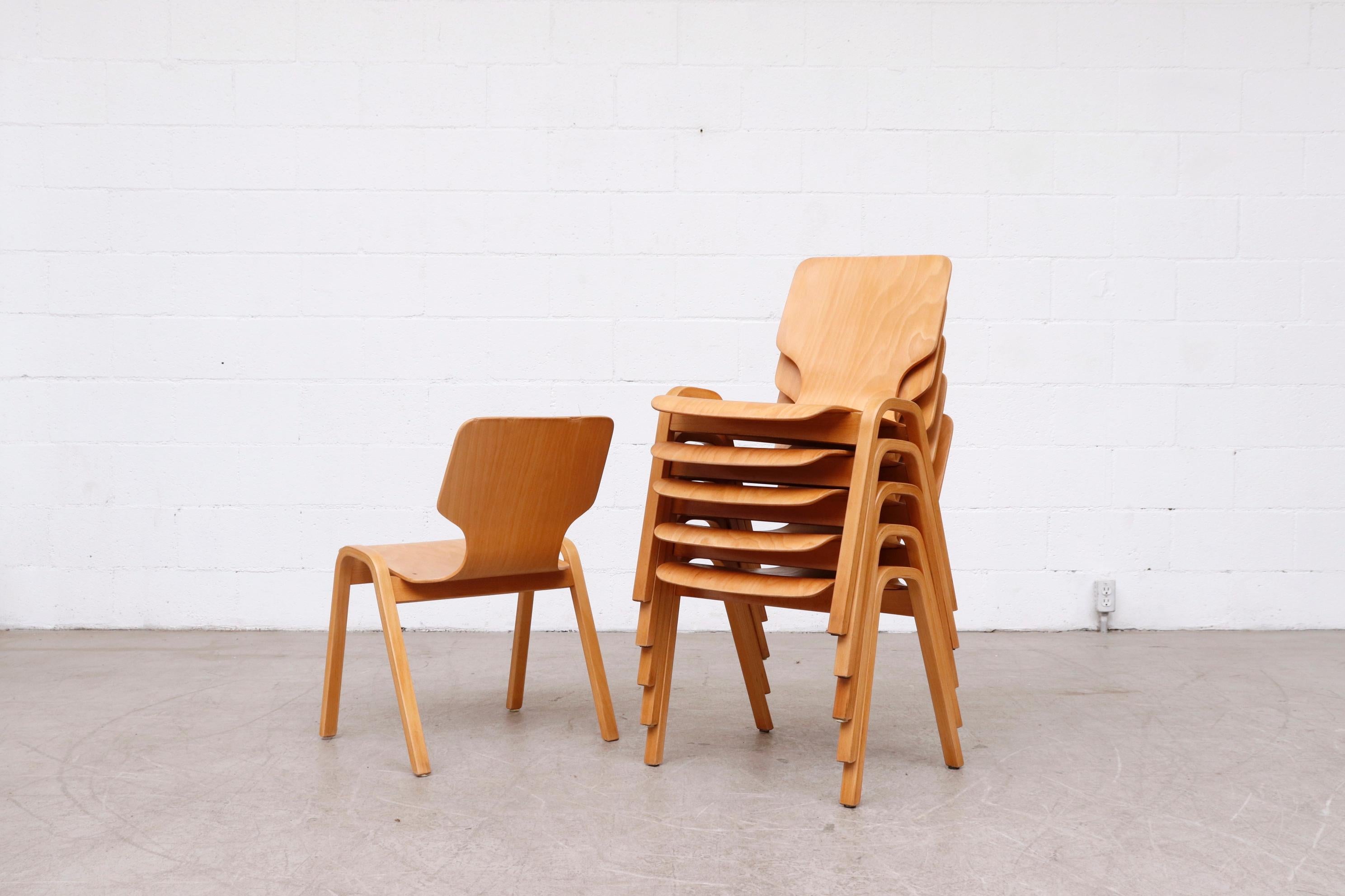 Mid-Century Modern Fritz Hansen Style Blonde Stacking Dining or Side Chairs