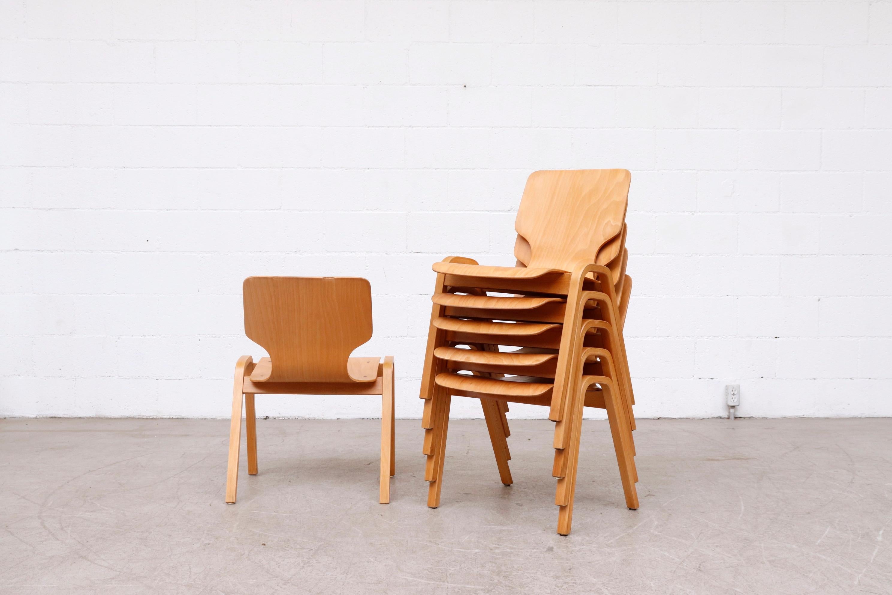 Dutch Fritz Hansen Style Blonde Stacking Dining or Side Chairs