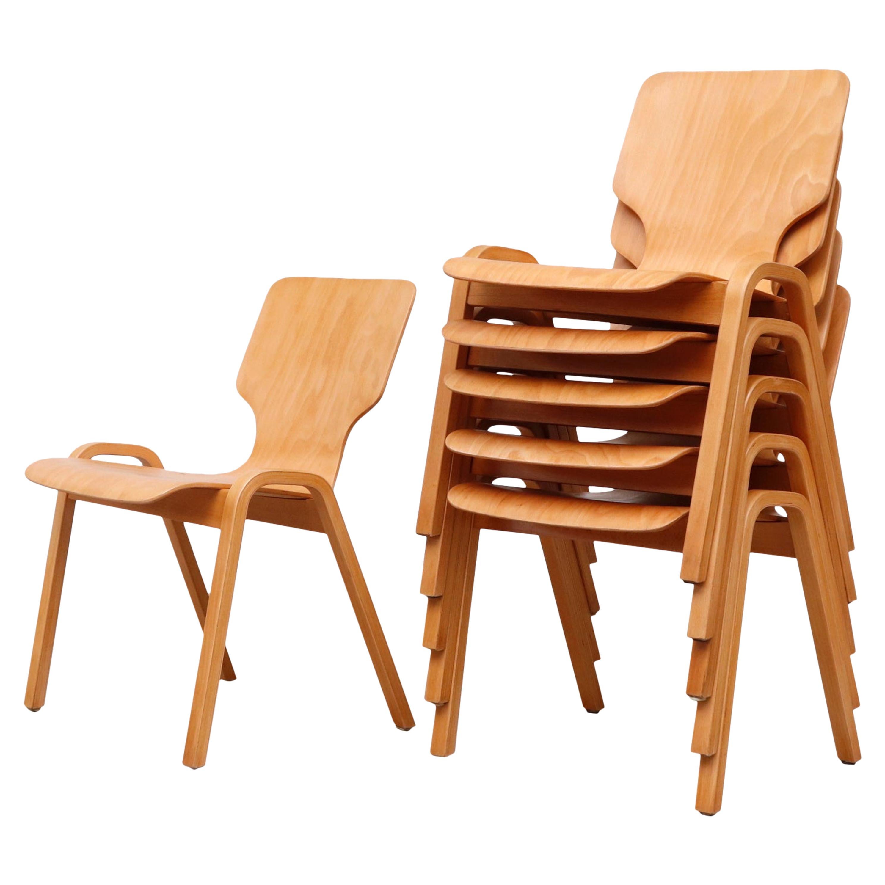 Fritz Hansen Style Blonde Stacking Dining or Side Chairs