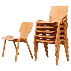 Fritz Hansen Style Blonde Stacking Dining or Side Chairs