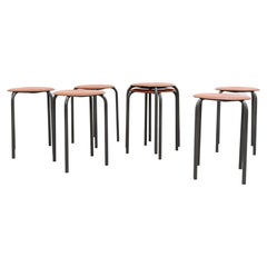 Set of 2 Fritz Hansen Style Stools With Enameled Frame and Molded Plywood Seats