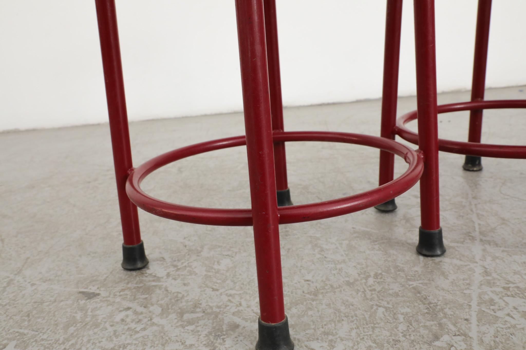 Fritz Hansen Style Task Stools with Red Enameled Frames For Sale 6