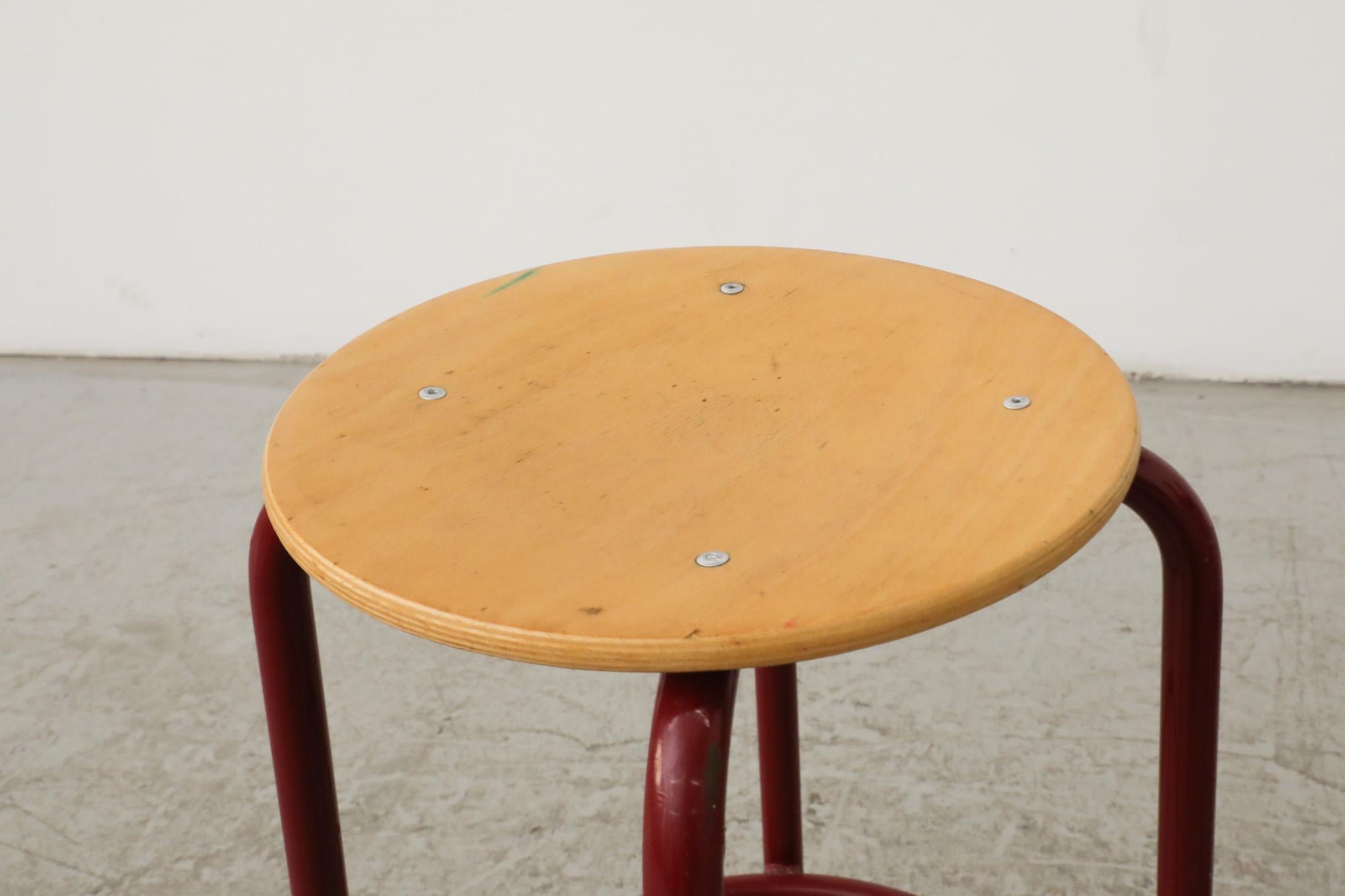Fritz Hansen Style Task Stools with Red Enameled Frames For Sale 2