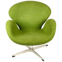 Fritz Hansen Style Upholstered Green Swan Chair