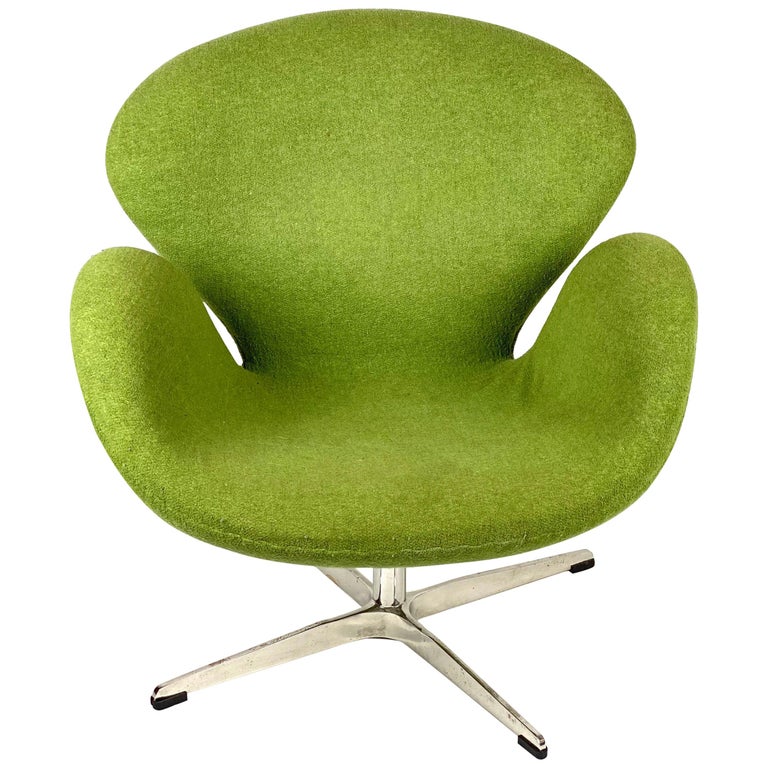 Fritz Hansen Style Upholstered Green Swan Chair At 1stdibs