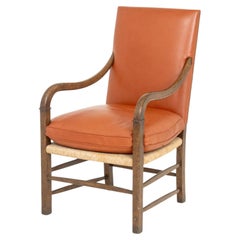 Fauteuil en noyer recouvert de cuir vintage, style Fritz Hansen