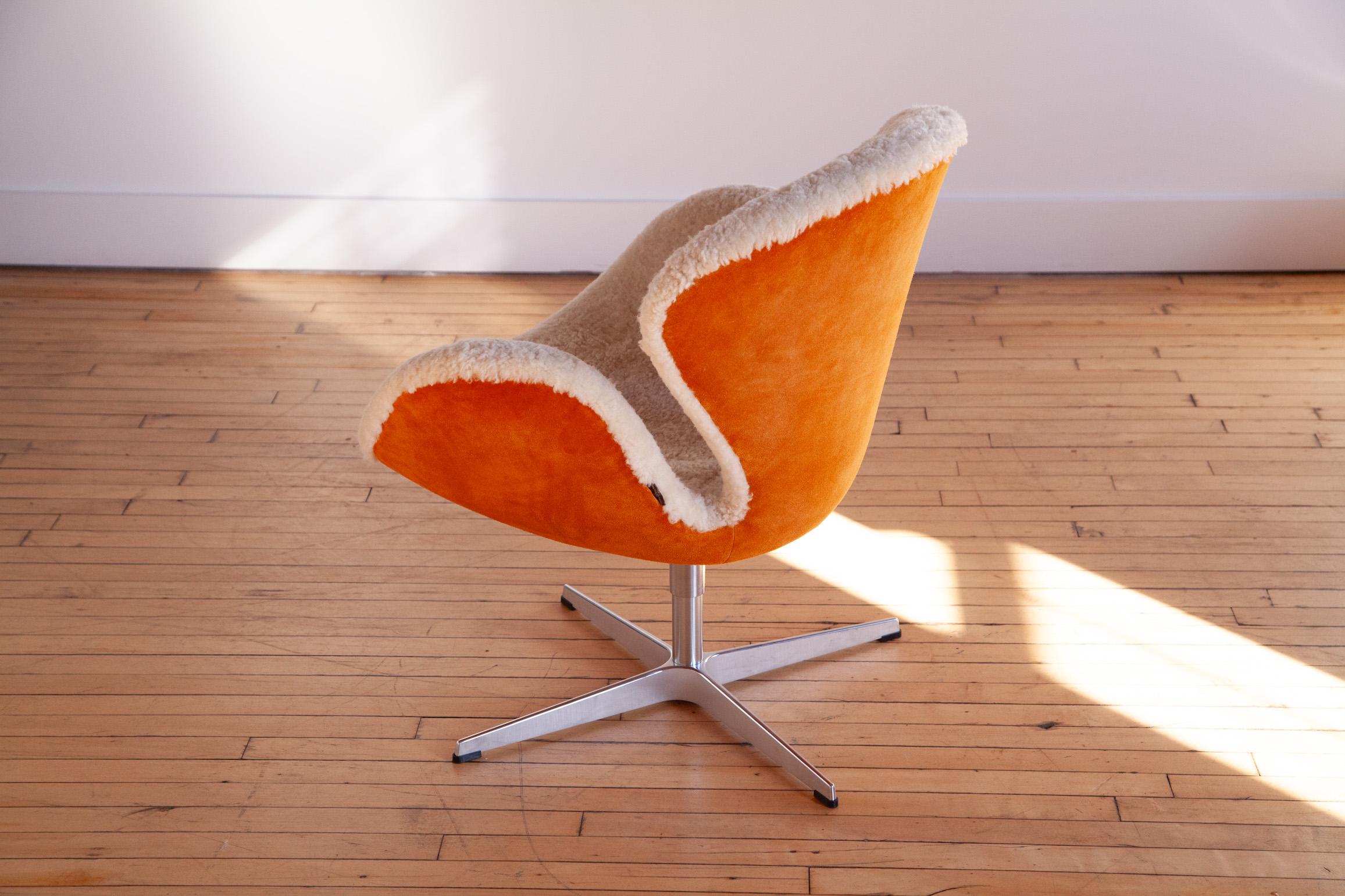 Modern Fritz Hansen Swan Chair in Sheepskin For Sale