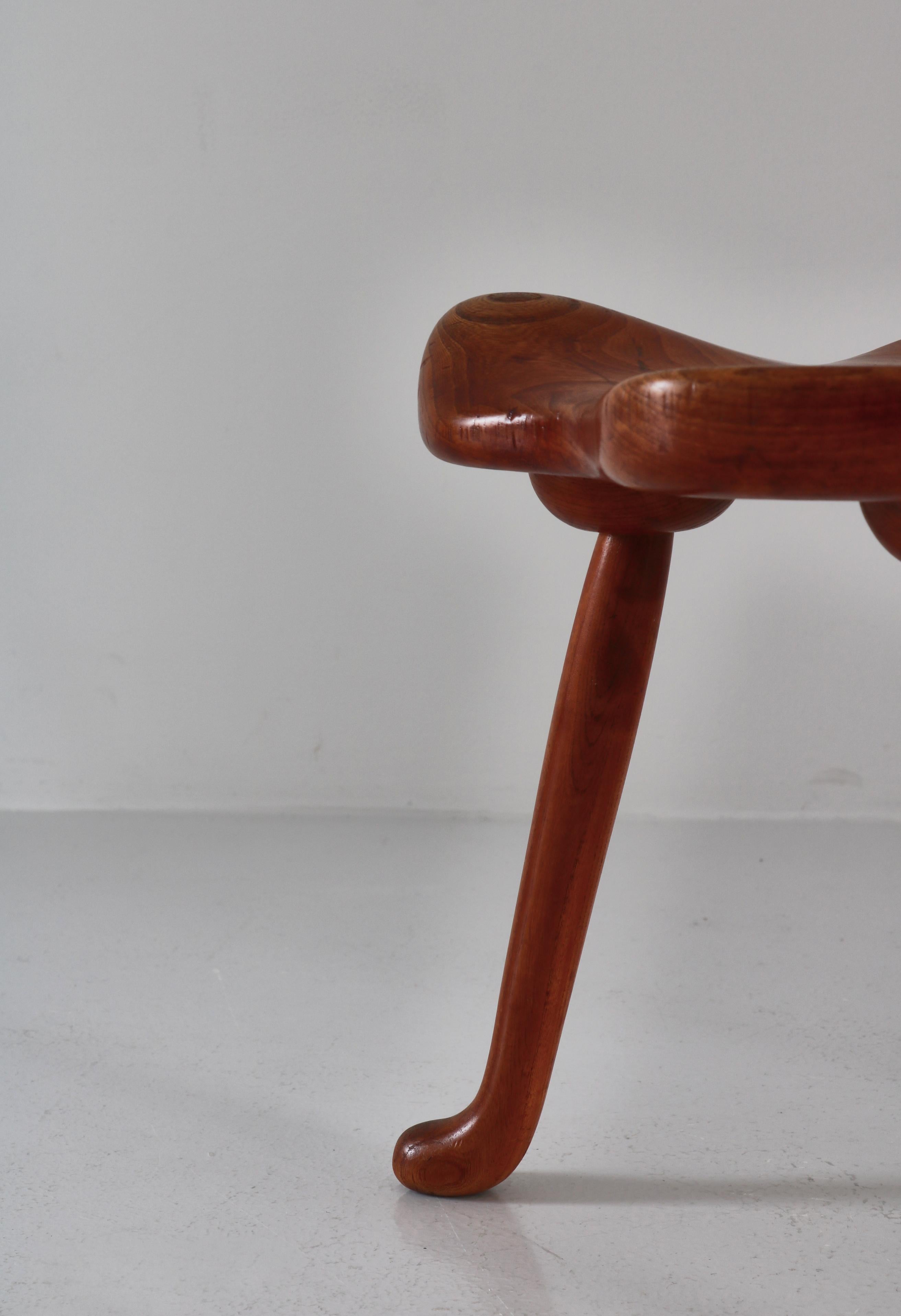 Fritz Hansen Three Legged Stool by Josef Frank in Elm Wood, 1945, Denmark For Sale 3