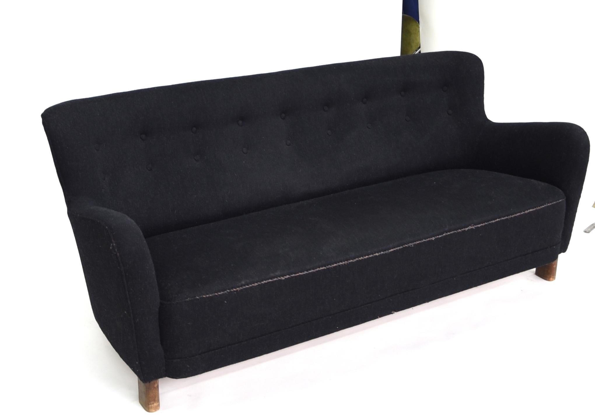 Danish Fritz Hansen Three-Seat Sofa, Model 1669A Couch 3-Seat Black